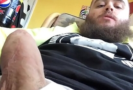 Bearded Guy Strokes His Thick Cock